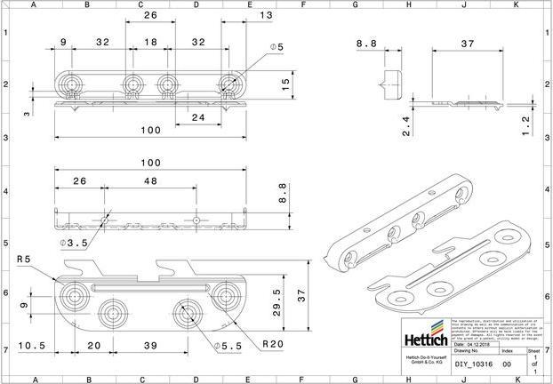 Produktbild Hettich Bettbeschlag, verzinkt, 4 Stck (Verbindungsbeschlag, 4 Stk.)