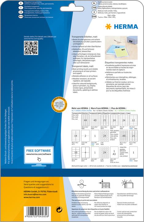 Produktbild HERMA Transparente Etiketten A4