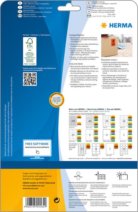 Actual product image HERMA Colour labels A4 removable