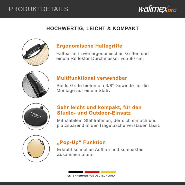 Actual product image Walimex pro Pro 5 in 1 Faltreflektor wavy comfort (Folding reflector, 80 cm)