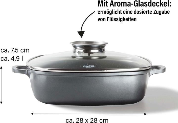 Produktbild Stoneline Eckpfanne 28x28 cm mit Aroma Glasdeckel, Pfanne rechteckig, Backofen, Induktion geeignet (Pfannenset + Topfset, Aluminium)