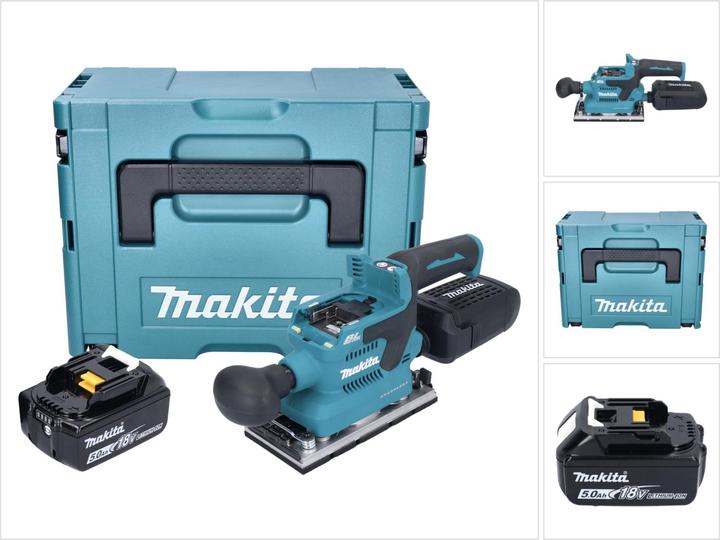 Actual product image Makita DBO 382 T1J Battery orbital sander 18 V 93 x 185 mm Brushless + 1x rechargeable battery 5.0 Ah + (200 W)