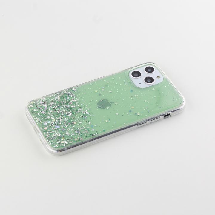 Actual product image PhoneLook Cover rubber silver sequins with ring green (Apple iPhone 11 Pro)