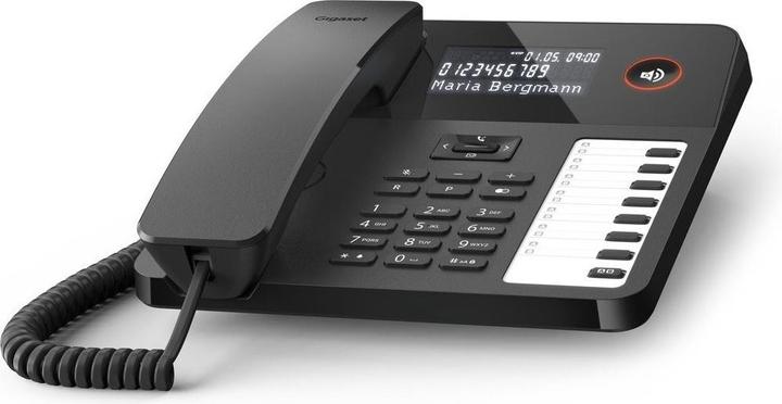 Produktbild Gigaset DESK 600 black corded desk and wall phone 7 direct dial keys phone book Hearing aid compatib