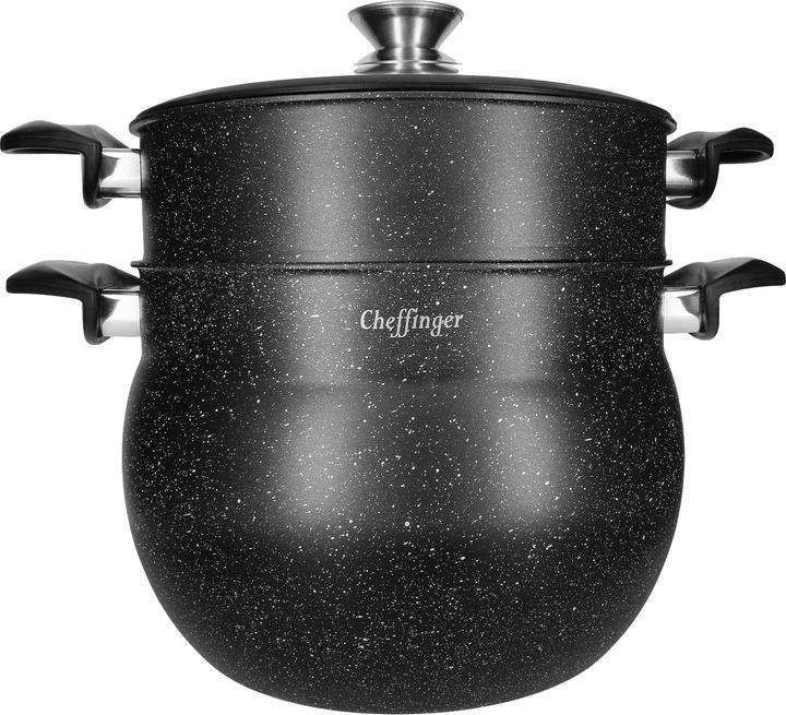 Produktbild Cheffinger Couscous-Topf mit Dampfgarer Innen Antihaftbeschichtung und Marmor-Effekt-Beschichtung 6L (20 cm, Dampfkochtopf, Aluminium)
