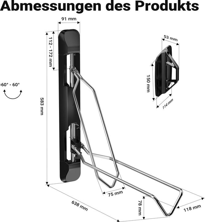 Produktbild Wiltec Fahrrad Wandhalterung 11,8x63,8x58,3cm bis 35kg Fahrradhalterung