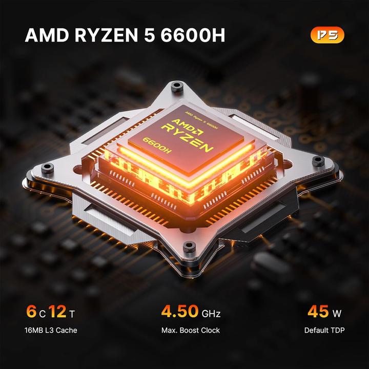 Immagine prodotto Bosgame Mini-PC mit Ryzen 5 6600H und Windows 11 Pro (AMD Ryzen 5 6600H, 24 GB, 512 GB)