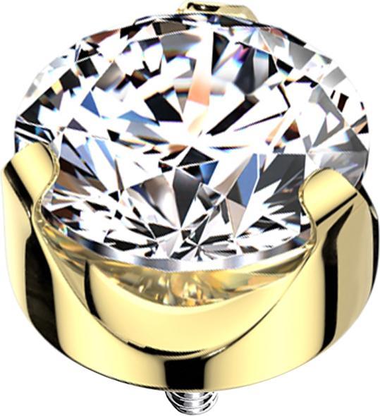 Star Piercing Dermal Anchor vergoldet flach Kristall silber gefasst (Titan G23, ohne Messing)