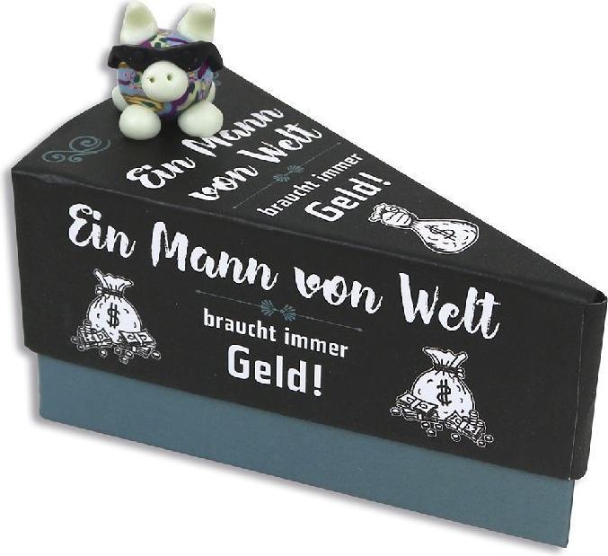 Hergo Tortenstück für Geldgeschenk "Ein Mann von Welt braucht immer Geld" (Geschenkpapier)