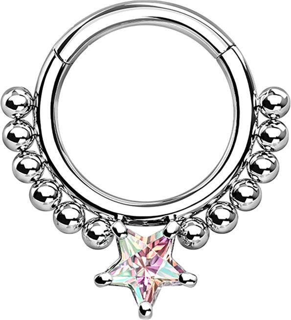 Star Piercing Micro Segmentring klappbar silber Kugeln und Sternkistall multicolor (Chirurgenstahl 316L)