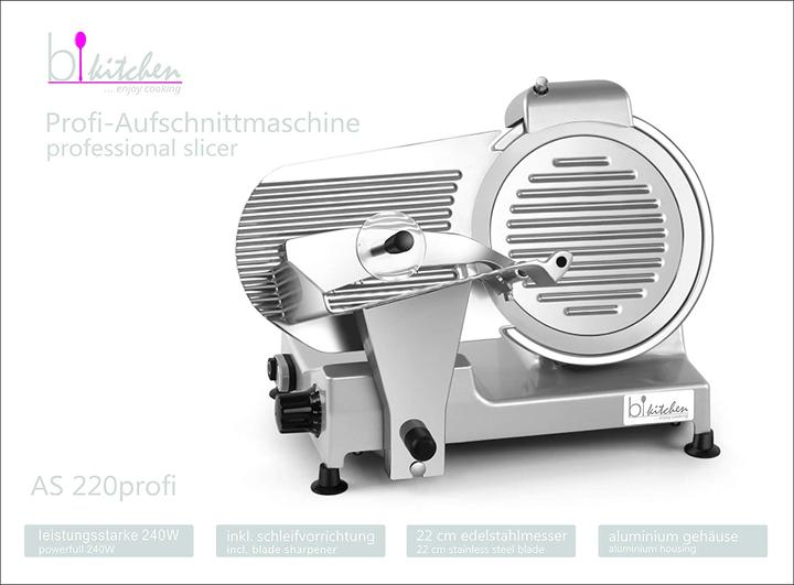 Produktbild BiKitchen Profi silber Aufschnittmaschine inkl. Schleifvorrichtung AS220