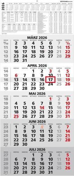Produktbild 5-Monatskalender2026-Büro-Kalender30x58cm(geöffnet)-mitDatumsschieber- (Harter Einband, Deutsch)