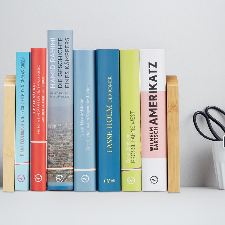 Actual product image Relaxdays Bamboo Bookend Set of 2 (11.5 x 12.5 x 17 cm)
