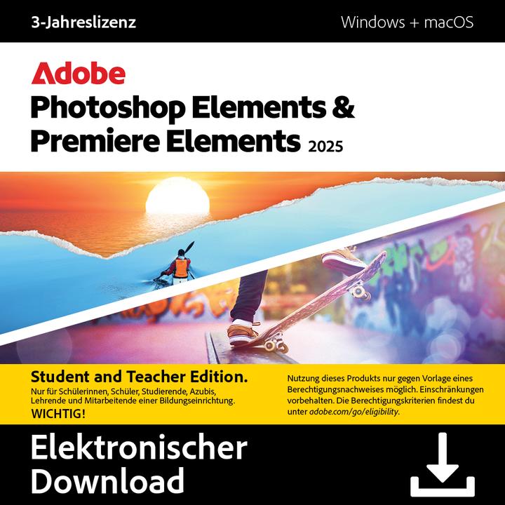 Adobe Photoshop & Premiere Elements 2025 (Student & Teacher) (1 User, 1 Devices/Users, 36 months)