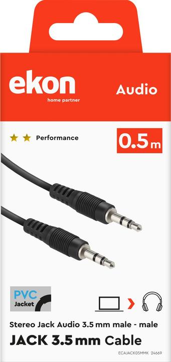 Image du produit Ekon Câble audio avec une prise mâle - mâle de 3,5 mm (0.50 m, Jack 3,5 mm (AUX))