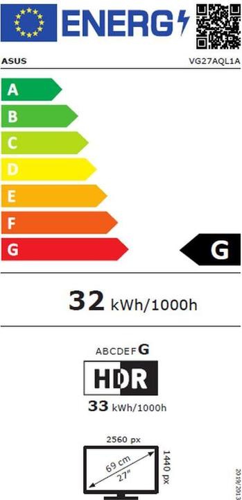 Energy Label ASUS TUF Gaming VG27AQL1A (2560 x 1440 pixels, 27")