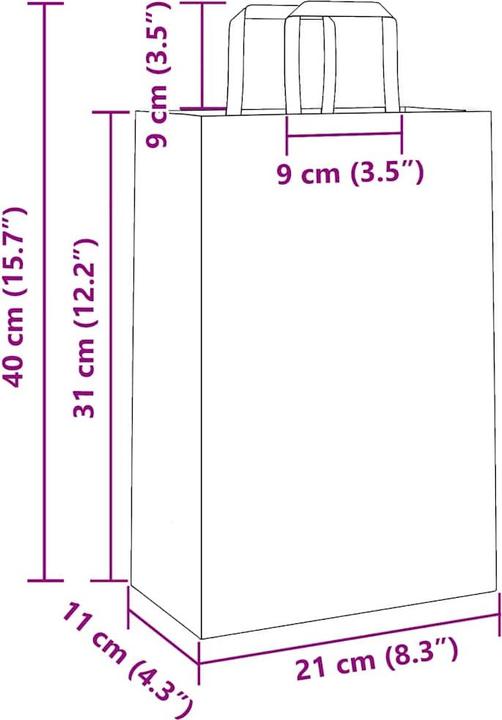 Image du produit VidaXL Sacs en papier kraft 50 pcs. avec anse Marron 21x11x31 cm Sac en papier (Pochette cadeau, 50 x)