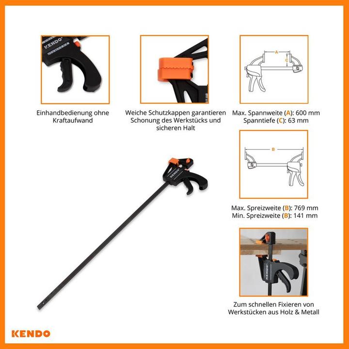 Actual product image Kendo One-hand quick-release clamp 600 mm (600 mm)