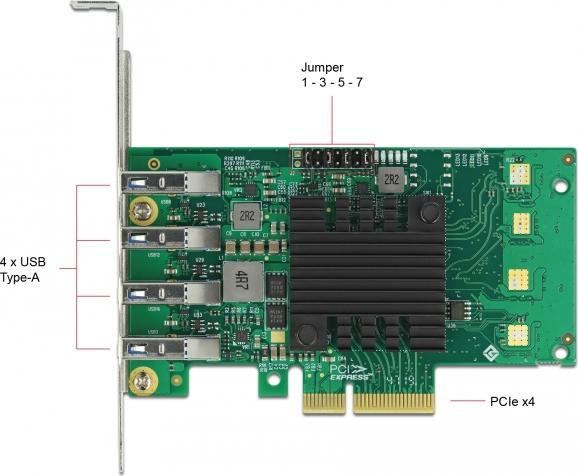 Image du produit Delock Carte PCI Express x4 vers 4 x USB3.0 Quad Channel externe