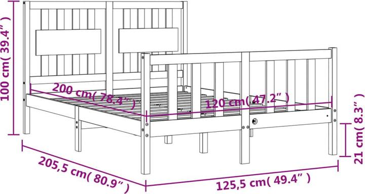 Produktbild VidaXL Massivholzbett mit Kopfteil 4FT6 Double (135 x 190 cm)