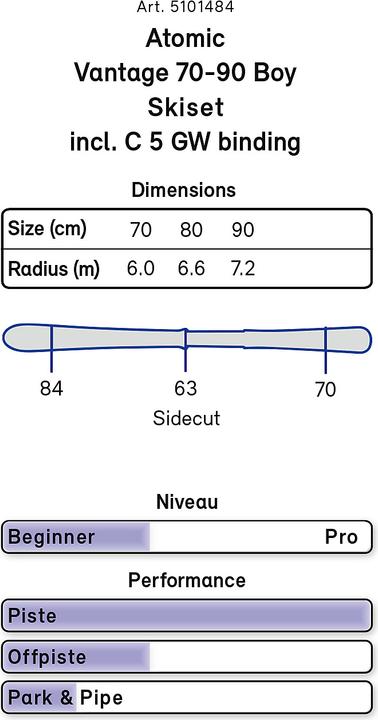 Immagine prodotto Atomic Vantage 70-90 cm set sci bambino 19/20 (70 cm, Con attacco)