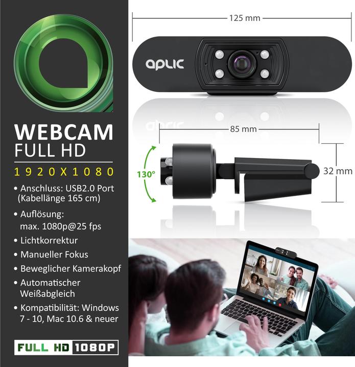 Actual product image Aplic Full HD webcam with microphone, 1920x1080P @ 25 Hz, 4 auxiliary lights / scene light, 5P lens, for