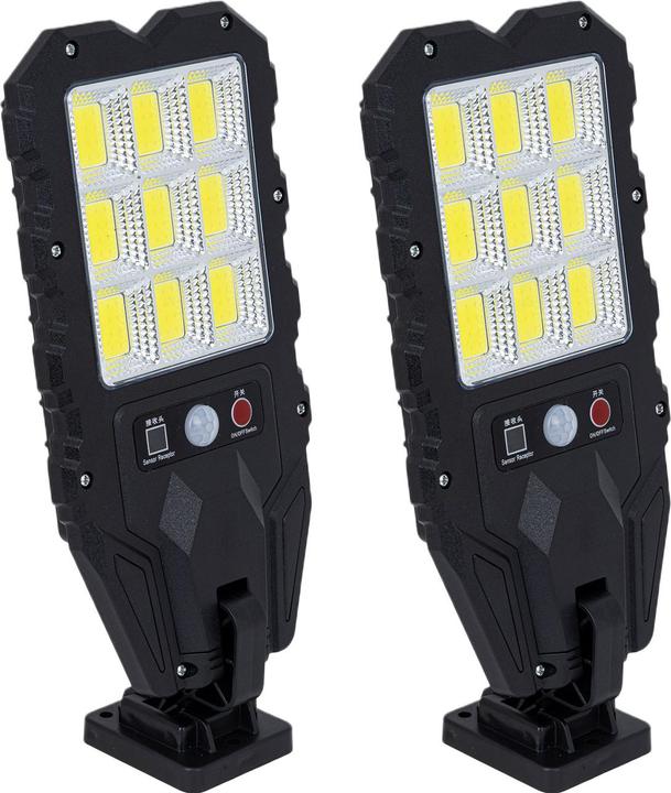 Produktbild HI 2er-Set Solar-Aussen-Wandstrahler mit Bewegungsmelder & Fernbedienung, 108 SMD LEDs, IP65 (IP65)