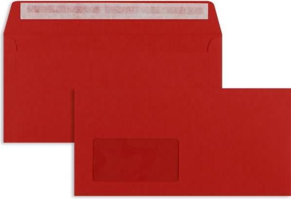 Produktbild Blanke Briefumschläge DIN C6/5 100g/qm haftklebend Fenster VE=100 Stück intensivrot (C6/5, 100 x)
