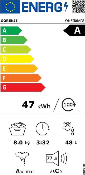 Energie-Label Gorenje WNEI 86 APS Waschmaschine Frontlader A (8 kg, Links)