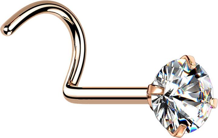 Immagine prodotto Star Piercing Borchia da naso curva in oro rosa con cristallo rotondo incastonato in argento (Acciaio chirurgico 316L)