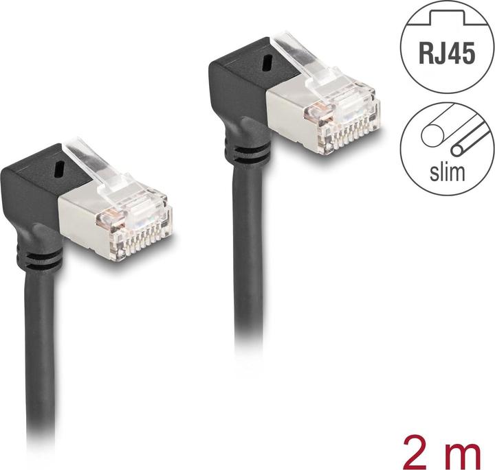 Actual product image Delock RJ45 network cable Cat.6A S/FTP Slim 90° bottom / bottom (S/FTP, CAT6a, 2.20 m)