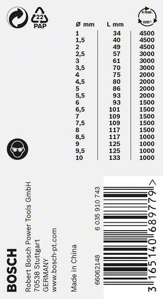 Nährwerte und Zutaten Bosch Professional Zubehör PRO Metal HSS-G Spiralbohrer-Set, 19-tlg. (1 mm, 1.5 mm, 2 mm, 2.5 mm, 3 mm, 3.5 mm, 4 mm, 5 mm, 5.5 mm, 6 mm, 6.5 mm, 7 mm, 10 mm, 8 mm, 8.5 mm, 9 mm, 9.5 mm, 4.5 mm, 7.5 mm)