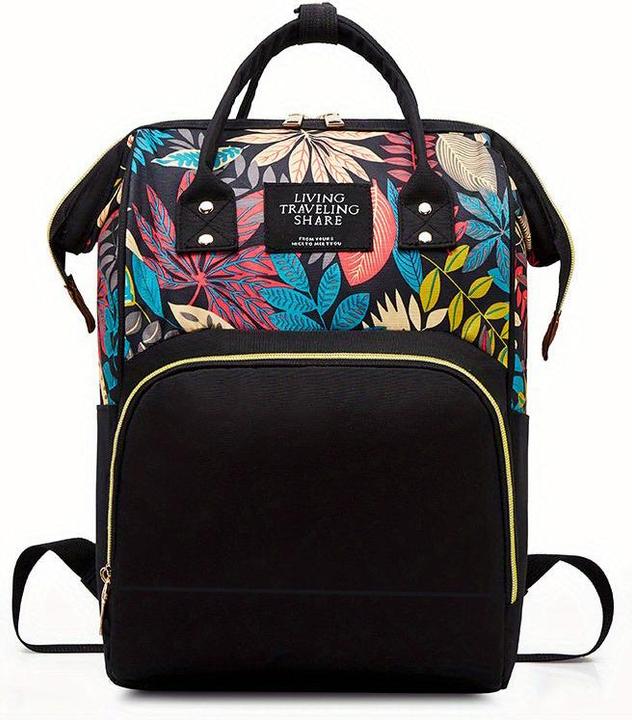 Produktbild Only-Bags.Store Leaf Print Diaper Bag, Top Handle Mommy Backpack, Casual Travel Daypack mit Bottle Pockets