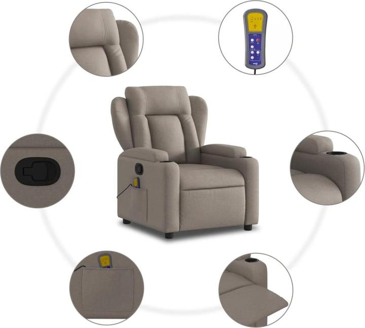 Actual product image VidaXL Massage chair taupe fabric,Colour: Taupe,Material: Fabric (100