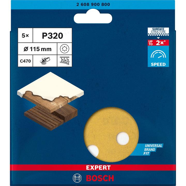 Actual product image Bosch Professional Zubehör Expert C470 Sandpaper with 8 holes for random orbital sander, 115 mm, G 320, 5 pcs. (320)