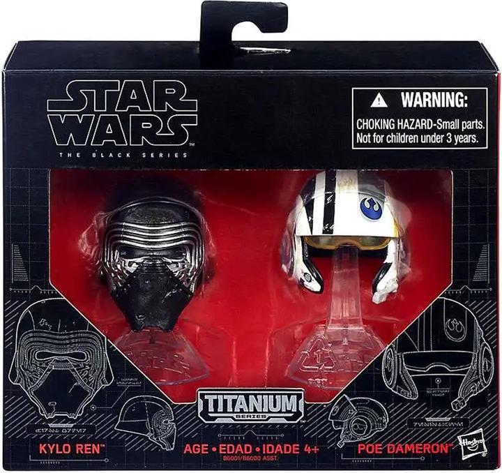 Actual product image Hasbro Star Wars The Force Awakens Black Titanium Kylo Ren & Poe Dameron 2-Inch Diecast Helmet 2-Pack