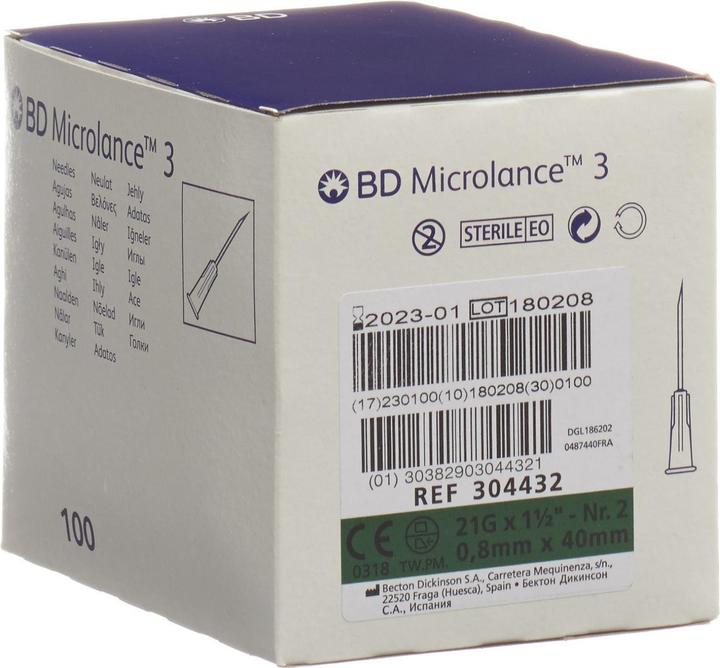 Produktbild BD Microlance 3 Injektion Kanüle 0.80x40mm grün 100 Stk