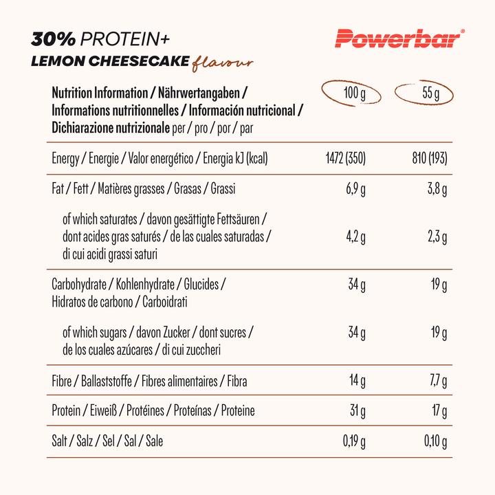 Nutritional values and ingredients Powerbar ProteinPlus Bar (15 x 55g) (Lemon, Cheesecake, 15 pcs., 825 g)