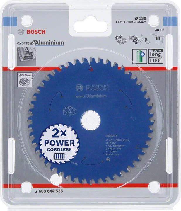 Produktbild Bosch Professional Zubehör Akku-Kreissägeblatt Expert for Aluminium, 136 x 1,6/1 x 20, 48 Zähne
