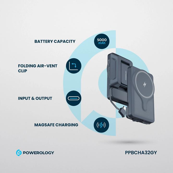 Produktbild Powerology Car Mount 5000mAh Power Bank With Magnetic Wireless Charger (5000 mAh, 20 W)