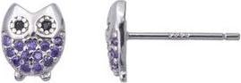 Produktbild Passion Ohrringe Aus Rhodiiertem Silber – Eule – Synthetischer Amethyst (Silber)