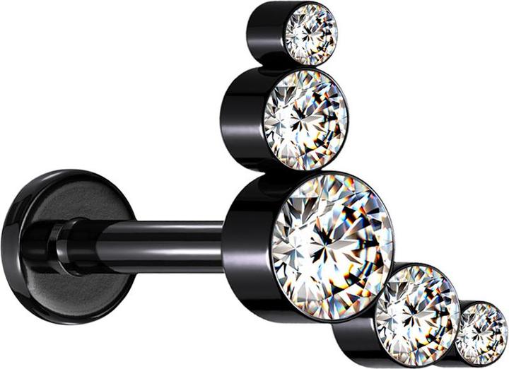 Actual product image Star Piercing Micro Labret internal thread black five crystals silver (without brass, Surgical steel 316L)