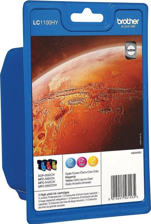 Actual product image Inkadoo Brother LC-1100HYRBWBP Ink cartridge MultiPack CMY 750 pages ISO/IEC 24711 PU=3 (M, Y, C)