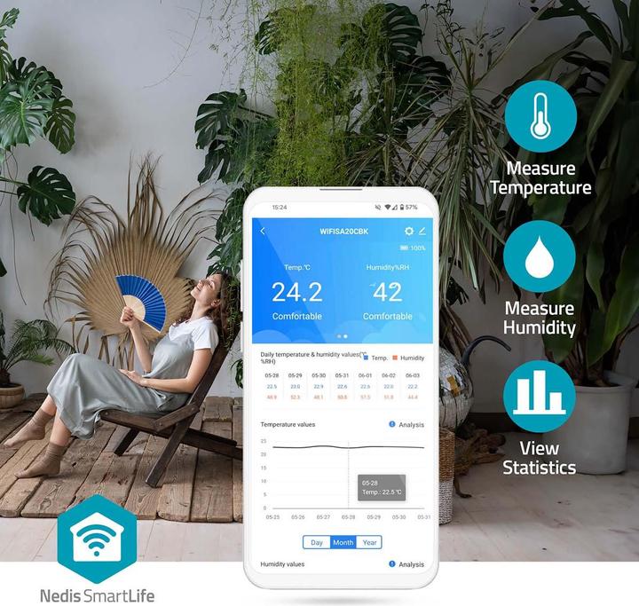 Image du produit Nedis SmartLife Luftqualitätsmonitor Wi-Fi | inkl. Display | Kohlendioxid (CO2) / Luftfeuchtigkeit /