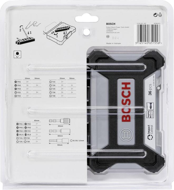 Produktbild Bosch Professional Zubehör 36-tlg. Impact Control Schrauberbit-Set (Kreuz Phillips PH M1, Kreuz Phillips PH M2, Kreuz Pozidriv PZ M2, Kreuz Phillips PH M3, Kreuz Pozidriv PZ M3)