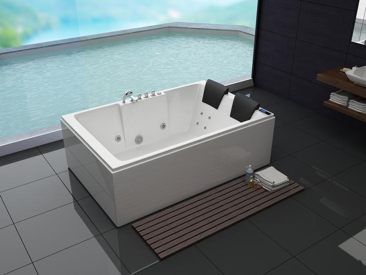 PureHaven Whirlpool 180x120 cm Heizung Reinigungsprogramm & Lichttherapie Wasserfall Bluetooth-fähig