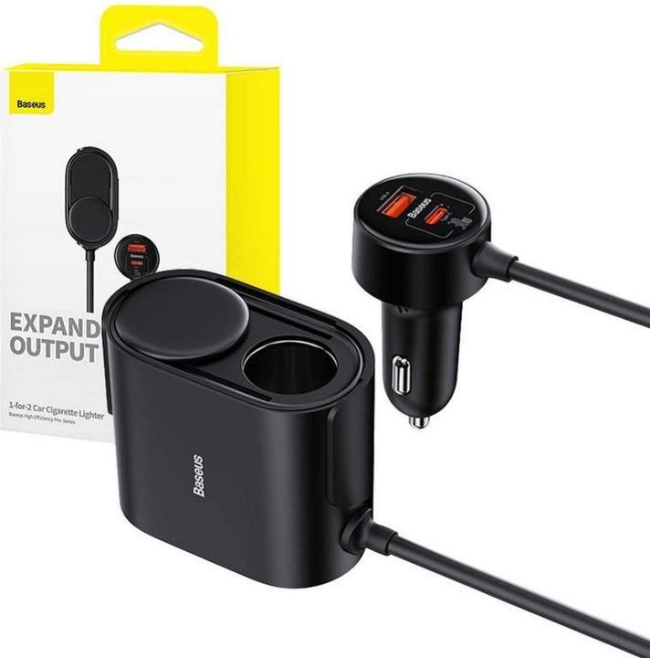 Actual product image Baseus High Efficiency Pro 1-for-2 Car Cigarette Lighter 30 W (Black)