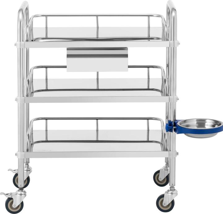 Produktbild Steinberg Laborwagen Edelstahl Aufbewahrungswagen Labor Rollwagen 3 Ablagen 1 Fach 15 kg