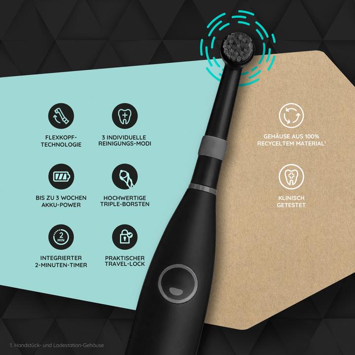 Immagine prodotto happybrush Happy Brush ECO R2 Allblack + 3 ricariche (Spazzolino oscillante)