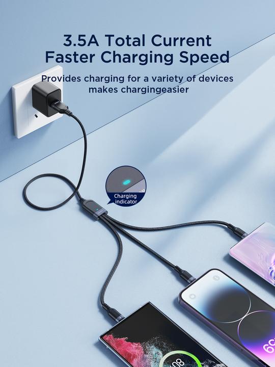 Produktbild Joyroom Multi-Use Series S-A18 3in1 USB-A – Lightning /USB-C/Micro-USB-Kabel 1,2 m – Schwarz (1.20 m, USB 3.2 Gen 1)